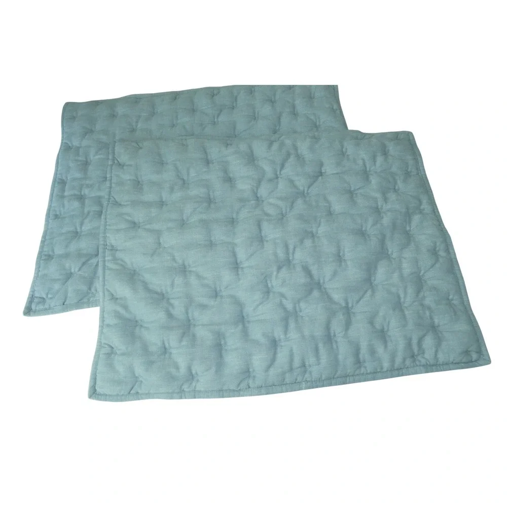 Pottery Barn Cotton Stitch Quilt Standard Shams Pair Light Blue Chambray 20x26